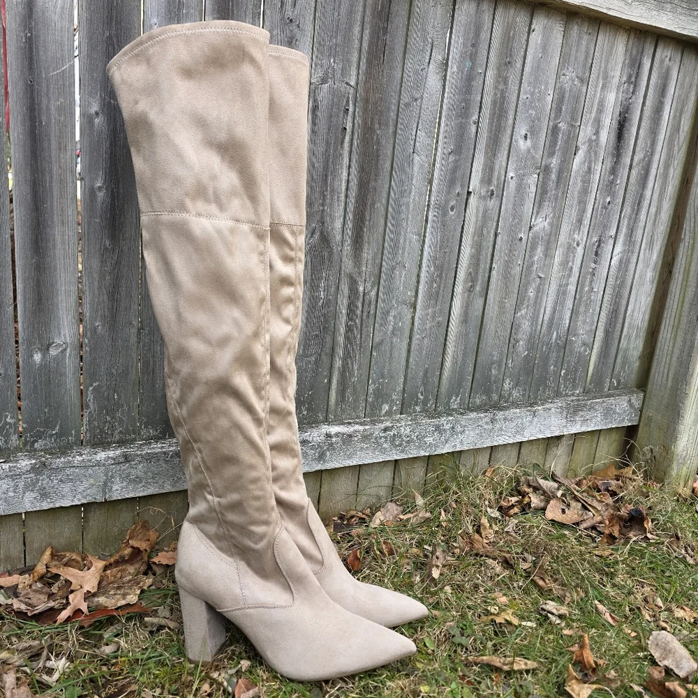 Marc Fisher Over the Knee Boots High Heel Size 9.5 Dark Natural Faux Suede